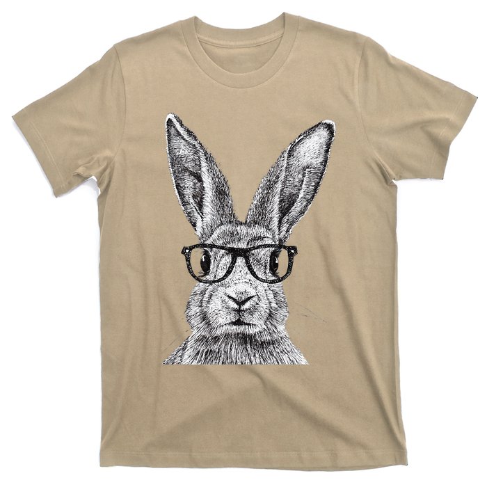 Hipster Bunny Rabbit Wearing Glasses Funny Drawing T-Shirt