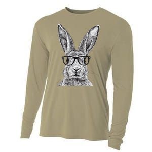 Hipster Bunny Rabbit Wearing Glasses Funny Drawing Cooling Performance Long Sleeve Crew