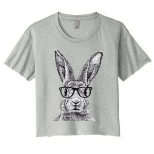 Hipster Bunny Rabbit Wearing Glasses Funny Drawing Women's Crop Top Tee