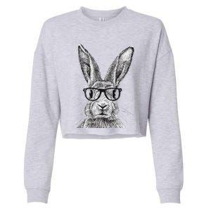 Hipster Bunny Rabbit Wearing Glasses Funny Drawing Cropped Pullover Crew