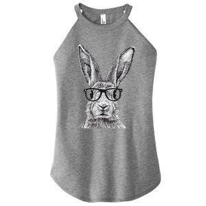 Hipster Bunny Rabbit Wearing Glasses Funny Drawing Women's Perfect Tri Rocker Tank