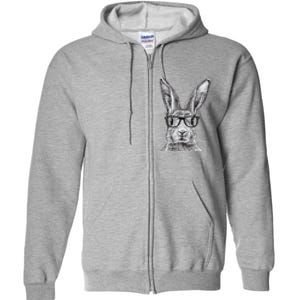 Hipster Bunny Rabbit Wearing Glasses Funny Drawing Full Zip Hoodie