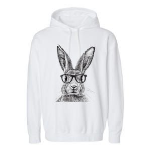 Hipster Bunny Rabbit Wearing Glasses Funny Drawing Garment-Dyed Fleece Hoodie