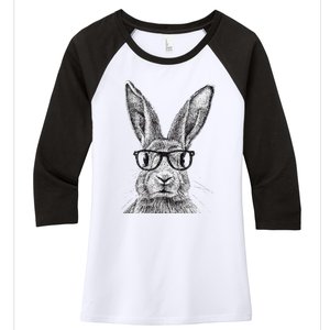 Hipster Bunny Rabbit Wearing Glasses Funny Drawing Women's Tri-Blend 3/4-Sleeve Raglan Shirt