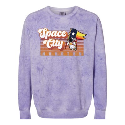 Houston Baseball Space City Astronaut Retro Distressed Colorblast Crewneck Sweatshirt