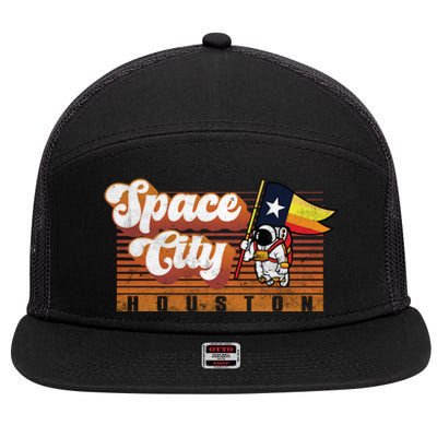 Houston Baseball Space City Astronaut Retro Distressed 7 Panel Mesh Trucker Snapback Hat