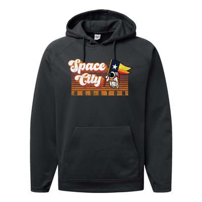 Houston Baseball Space City Astronaut Retro Distressed Performance Fleece Hoodie