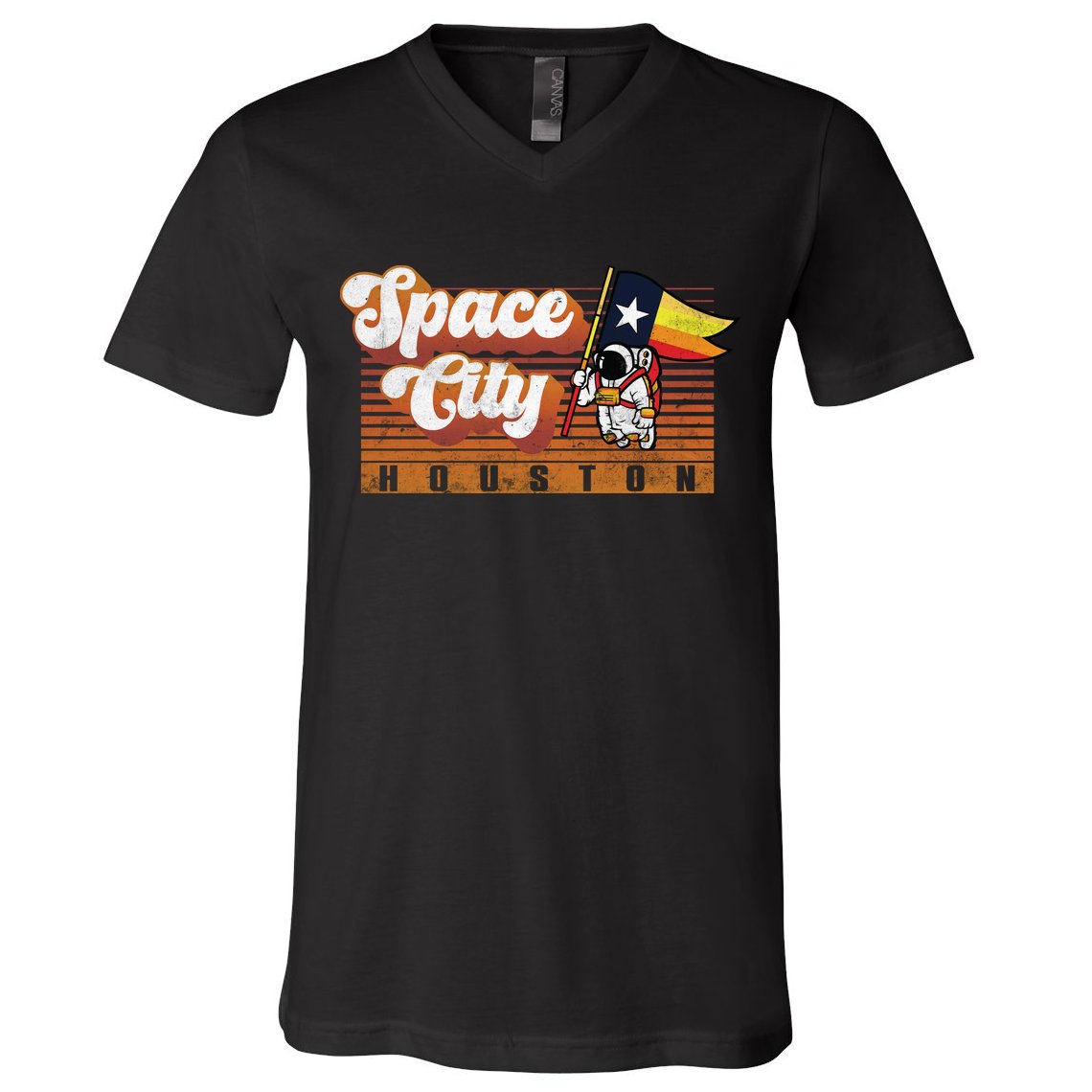 Houston Baseball Space City Astronaut Retro Distressed V-Neck T-Shirt