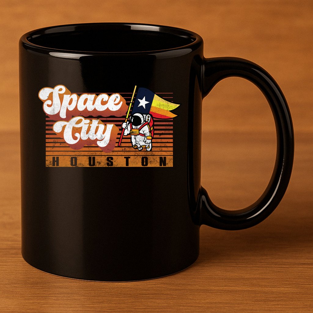 Houston Baseball Space City Astronaut Retro Distressed 11oz C Handle Ceramic Mug