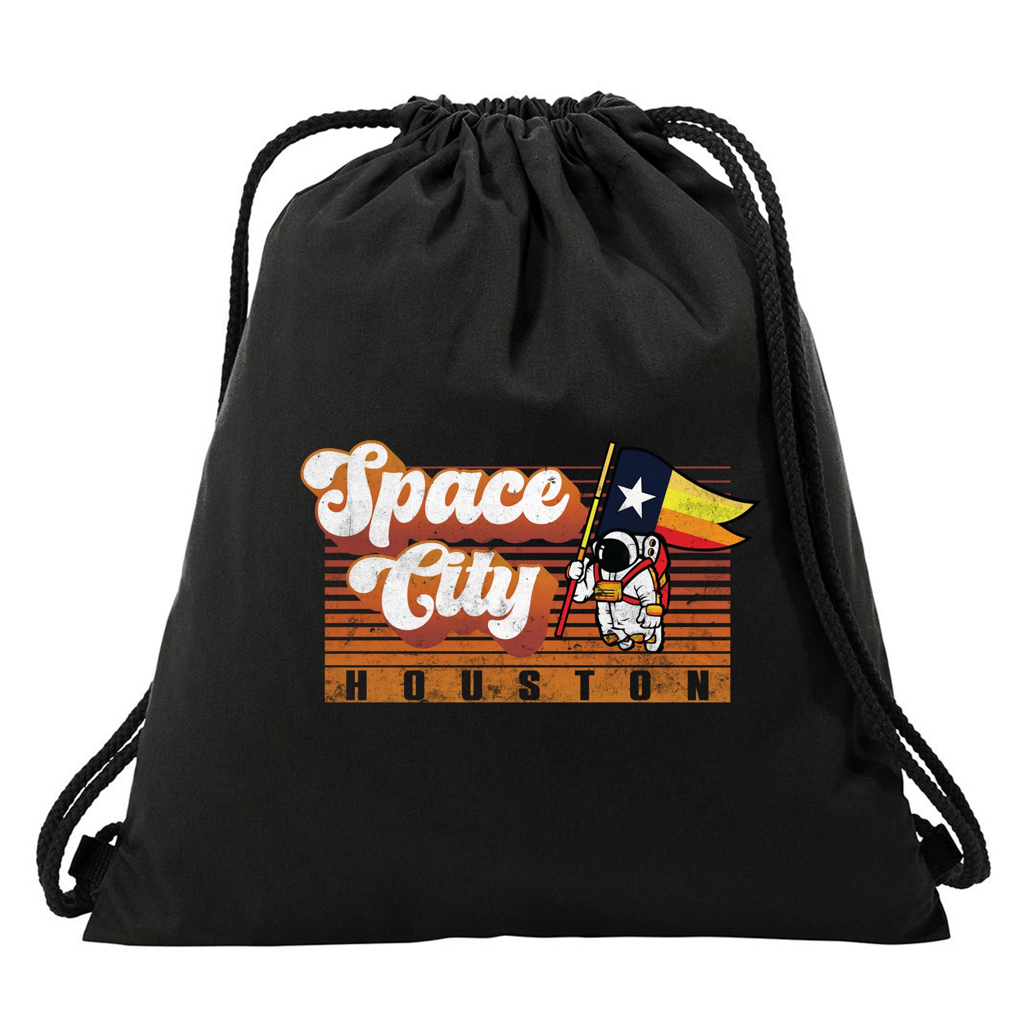 Houston Baseball Space City Astronaut Retro Distressed Drawstring Bag