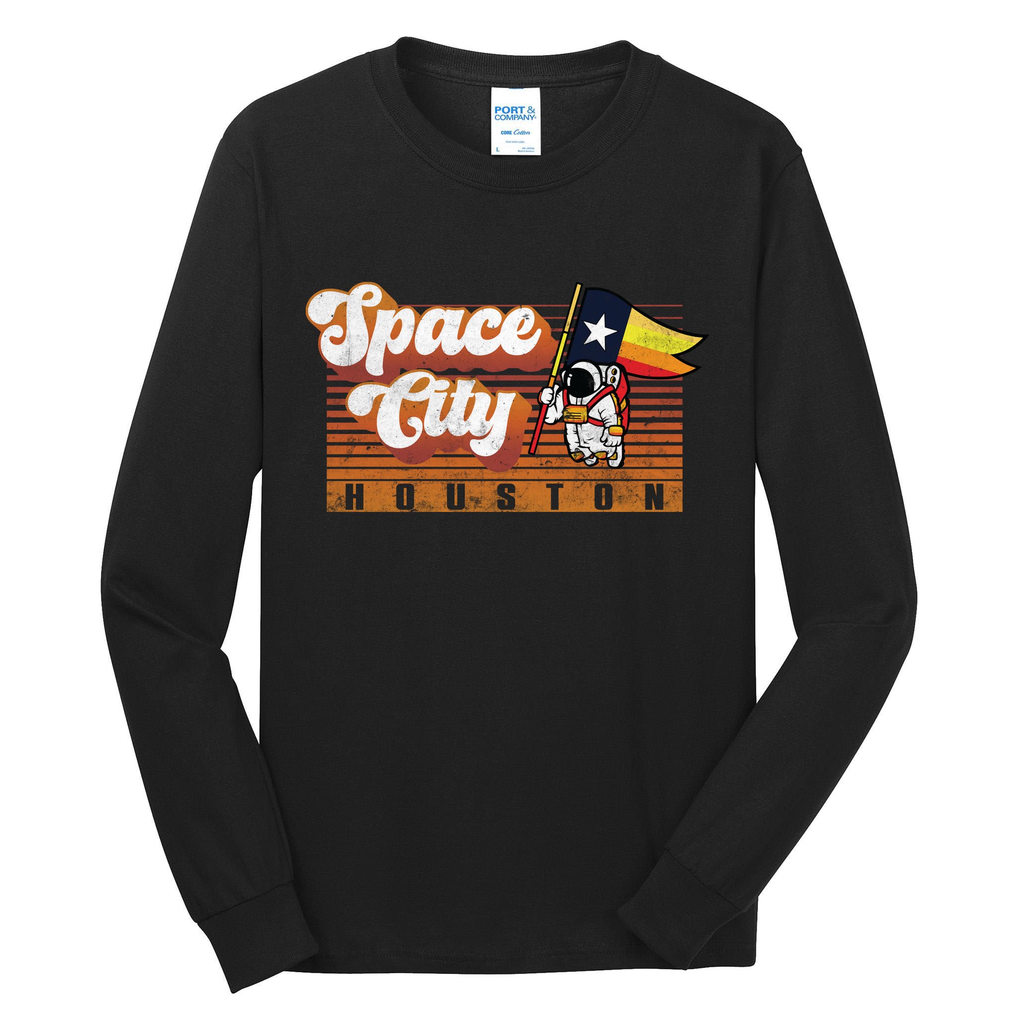 Houston Baseball Space City Astronaut Retro Distressed Tall Long Sleeve T-Shirt