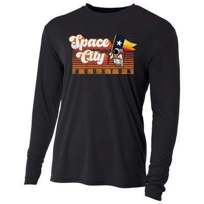 Houston Baseball Space City Astronaut Retro Distressed Cooling Performance Long Sleeve Crew