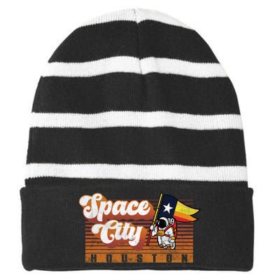 Houston Baseball Space City Astronaut Retro Distressed Striped Beanie with Solid Band