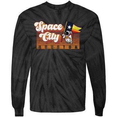 Houston Baseball Space City Astronaut Retro Distressed Tie-Dye Long Sleeve Shirt