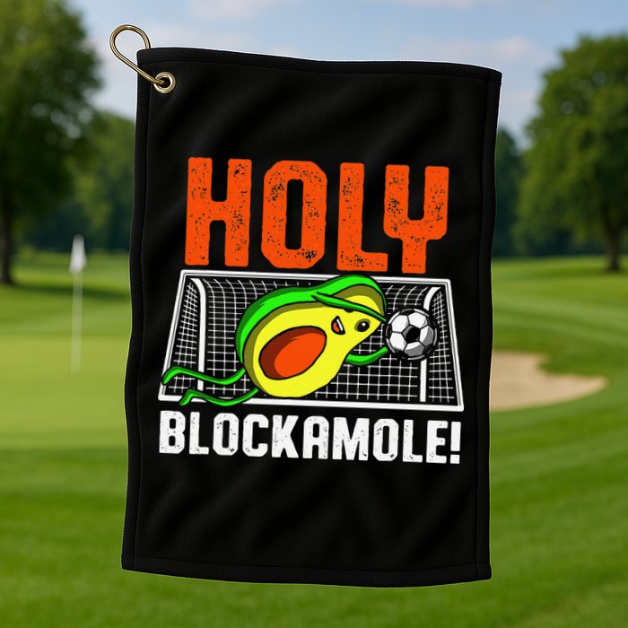 Holy Blockamole Soccer Blocker Funny Avocado Goalie Golf Towel