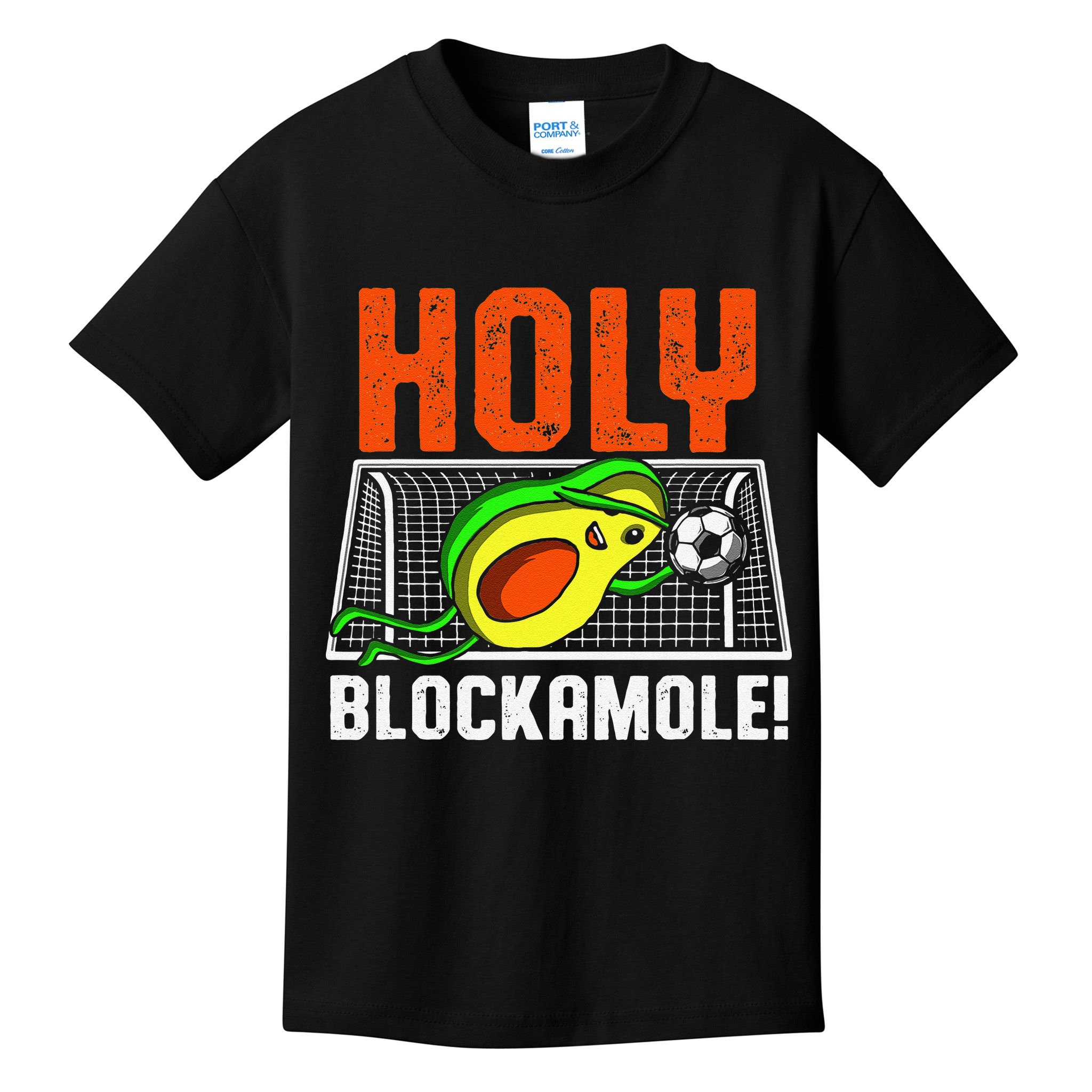 Holy Blockamole Soccer Blocker Funny Avocado Goalie Kids T-Shirt