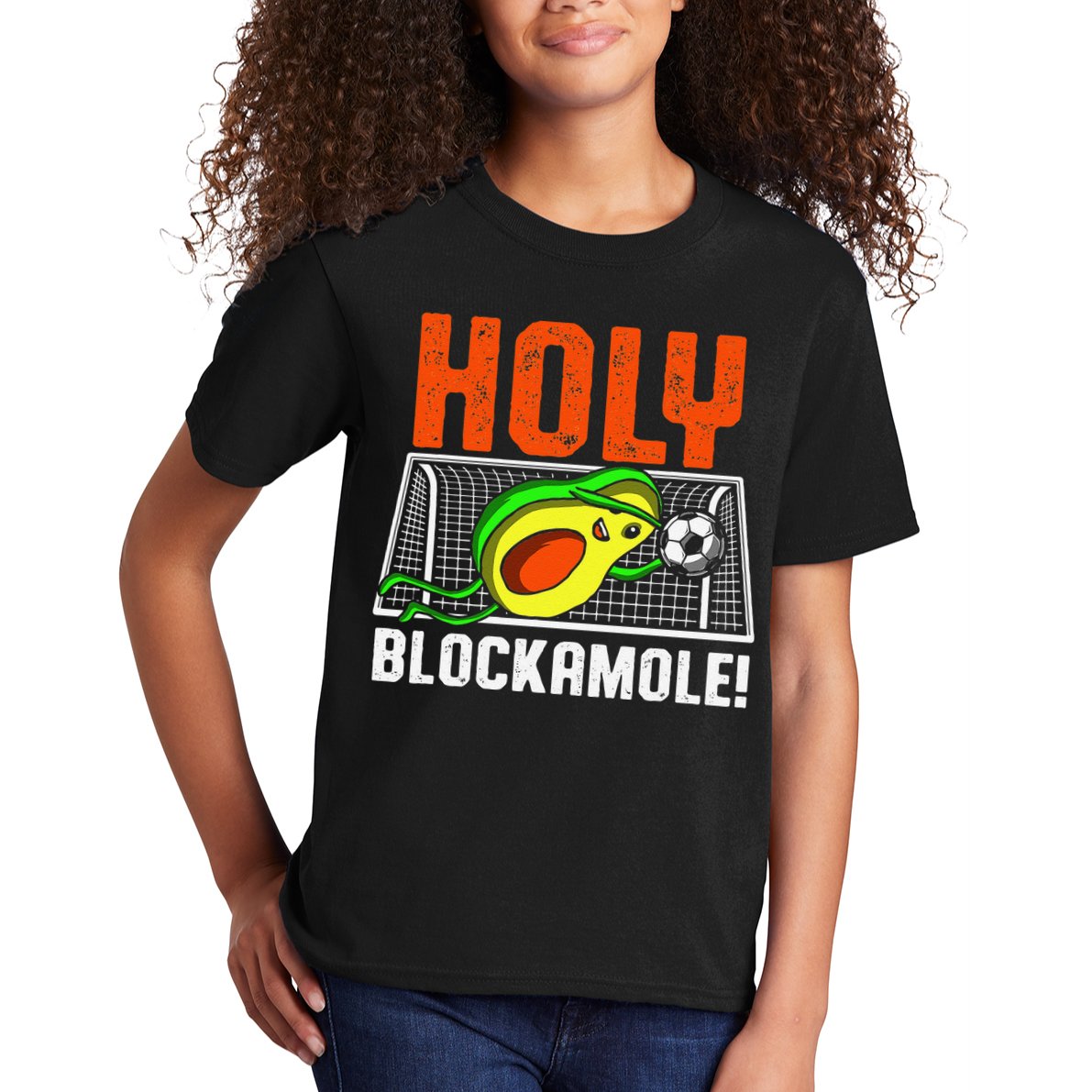 Holy Blockamole Soccer Blocker Funny Avocado Goalie Kids T-Shirt