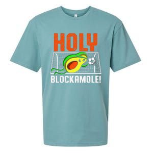 Holy Blockamole Soccer Blocker Funny Avocado Goalie Sueded Cloud Jersey T-Shirt