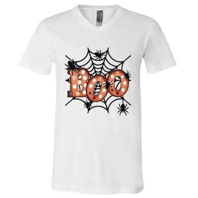 Halloween Boo Spiderweb Scary Spooky Halloween V-Neck T-Shirt