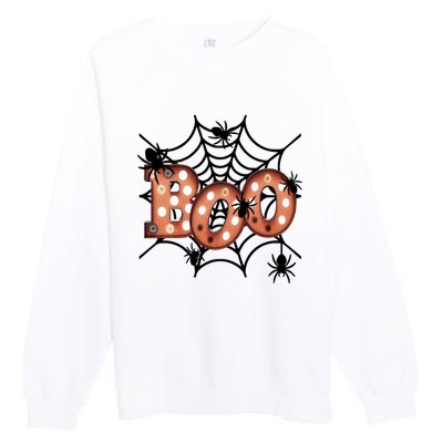 Halloween Boo Spiderweb Scary Spooky Halloween Premium Crewneck Sweatshirt