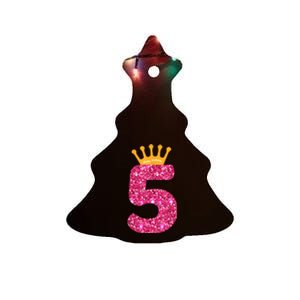 Happy Birthday Shirt, Girls 5th Party 5 Years Old Bday Ceramic Tree Ornament