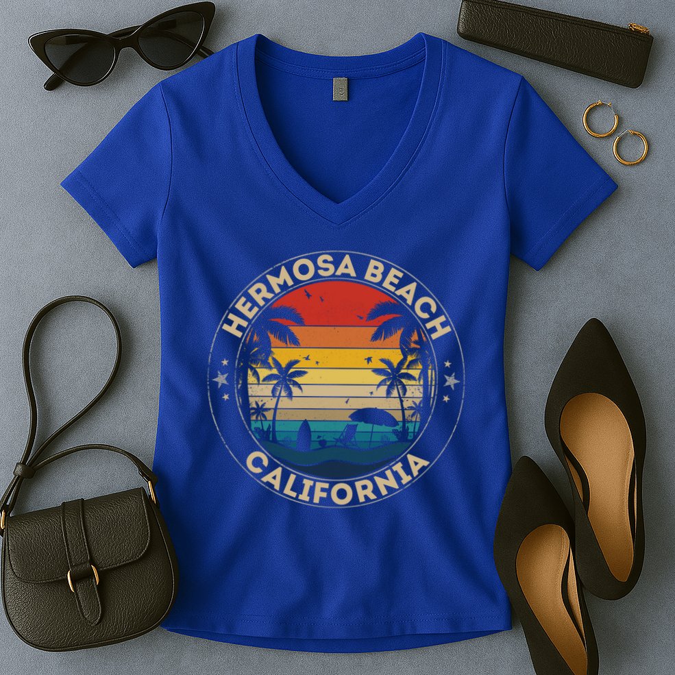 Hermosa Beach Souvenir Gift California Reminder Gift Women's V-Neck T-Shirt
