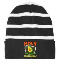 Holy Blockamole Soccer Blocker Funny Avocado Goalie Striped Beanie with Solid Band