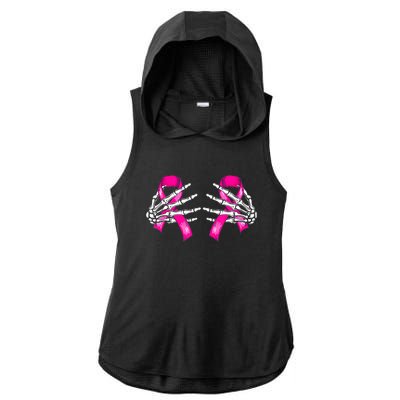 Halloween Boob Skeleton Hand On Breast Cancer Ribbon Ladies PosiCharge Tri-Blend Wicking Draft Hoodie Tank