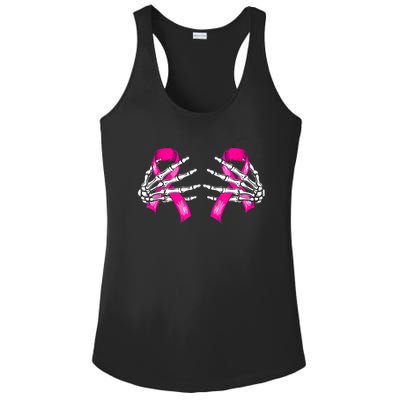 Halloween Boob Skeleton Hand On Breast Cancer Ribbon Ladies PosiCharge Competitor Racerback Tank