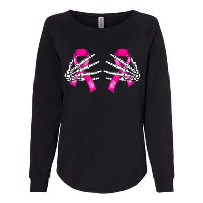 Halloween Boob Skeleton Hand On Breast Cancer Ribbon Womens California Wash Sweatshirt