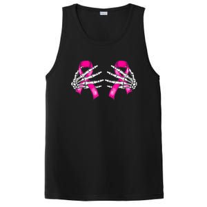 Halloween Boob Skeleton Hand On Breast Cancer Ribbon PosiCharge Competitor Tank