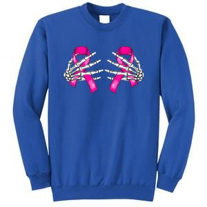 Halloween Boob Skeleton Hand On Breast Cancer Ribbon Sweatshirt