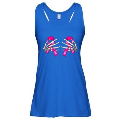 Halloween Boob Skeleton Hand On Breast Cancer Ribbon Ladies Essential Flowy Tank