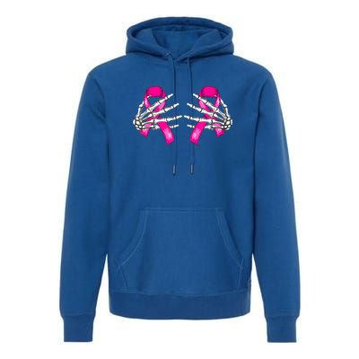 Halloween Boob Skeleton Hand On Breast Cancer Ribbon Premium Hoodie