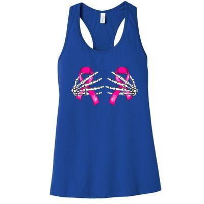 Halloween Boob Skeleton Hand On Breast Cancer Ribbon Women's Racerback Tank