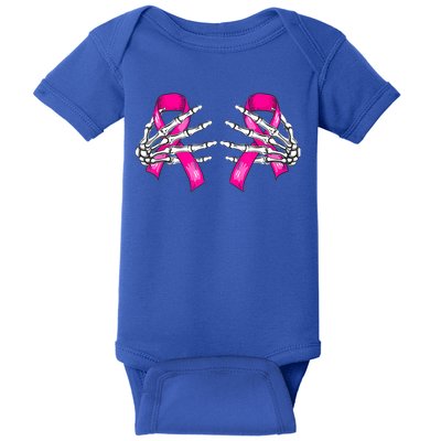 Halloween Boob Skeleton Hand On Breast Cancer Ribbon Baby Bodysuit