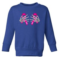 Halloween Boob Skeleton Hand On Breast Cancer Ribbon Toddler Sweatshirt