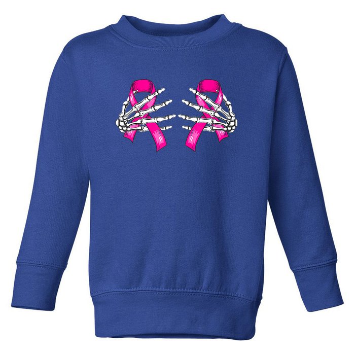 Halloween Boob Skeleton Hand On Breast Cancer Ribbon Toddler Sweatshirt