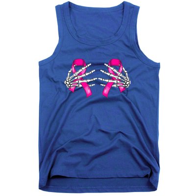 Halloween Boob Skeleton Hand On Breast Cancer Ribbon Tank Top