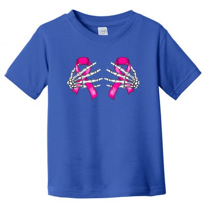 Halloween Boob Skeleton Hand On Breast Cancer Ribbon Toddler T-Shirt