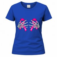 Halloween Boob Skeleton Hand On Breast Cancer Ribbon Women's T-Shirt