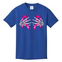 Halloween Boob Skeleton Hand On Breast Cancer Ribbon Kids T-Shirt