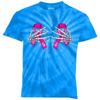 Halloween Boob Skeleton Hand On Breast Cancer Ribbon Kids Tie-Dye T-Shirt