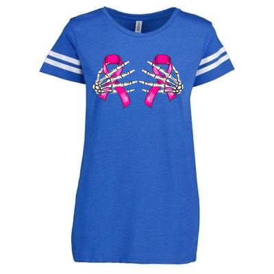 Halloween Boob Skeleton Hand On Breast Cancer Ribbon Enza Ladies Jersey Football T-Shirt