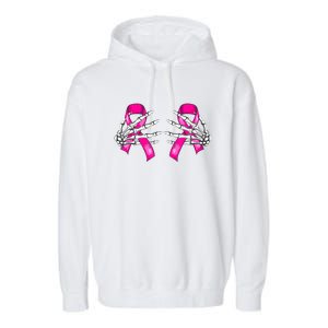 Halloween Boob Skeleton Hand On Breast Cancer Ribbon Garment-Dyed Fleece Hoodie