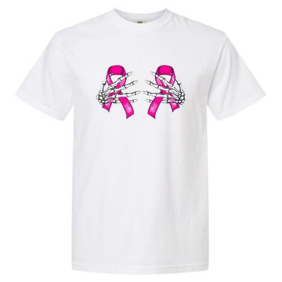 Halloween Boob Skeleton Hand On Breast Cancer Ribbon Garment-Dyed Heavyweight T-Shirt