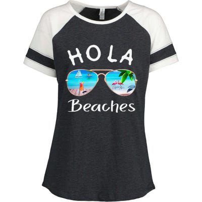 Hola Beaches Summer Sunglasses Flamingo Beach Ocean Enza Ladies Jersey Colorblock Tee