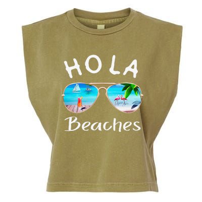 Hola Beaches Summer Sunglasses Flamingo Beach Ocean Garment-Dyed Women's Muscle Tee