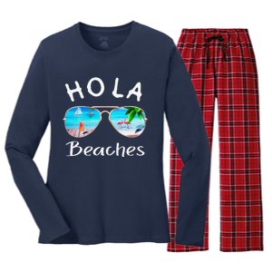 Hola Beaches Summer Sunglasses Flamingo Beach Ocean Women's Long Sleeve Flannel Pajama Set 