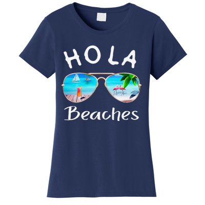 Hola Beaches Summer Sunglasses Flamingo Beach Ocean Women's T-Shirt